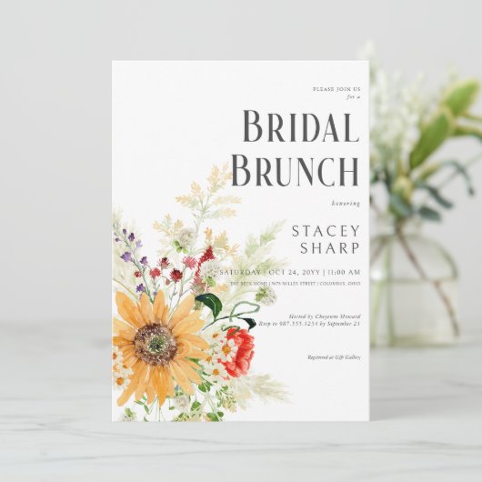 Rustieke Wildbloemen & Zonnebloemen Bruidsbrunch Kaart (Staand voorkant)