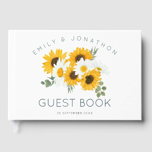 Rustieke Wildbloemen Zonnebloemen Bruiloft Gastenboek (Voorkant)