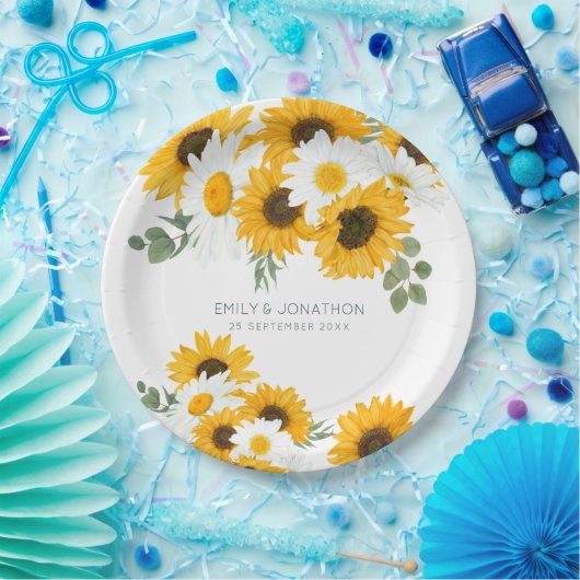 Rustieke Wildbloemen Zonnebloemen Namen Datum Brui Papieren Bordje (Feest)