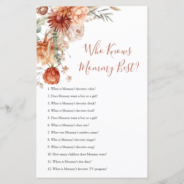 Rustieke Wilde Bloem Baby Shower Wie Kent Moeders  (Voorkant)