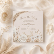 Rustieke Wilde Bloem Beige Save the Date