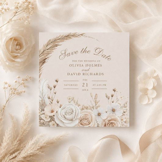 Rustieke Wilde Bloem Beige Save the Date