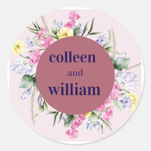 Rustieke Wilde Bloem Bruiloft Sticker – Folk Bloem (Voorkant)