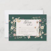 Rustieke Wilde Bloem Frame Smaragdgroen RSVP Kaartje (Voorkant)