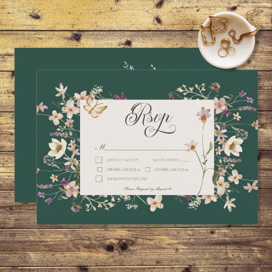 Rustieke Wilde Bloem Frame Smaragdgroen RSVP Kaartje