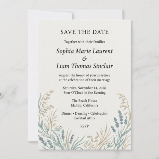 Rustieke Wilde Bloem & Groene Save the Date Kaart (Voorkant)