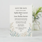 Rustieke Wilde Bloem & Groene Save the Date Kaart (Staand voorkant)