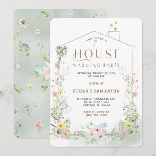 Rustieke Wilde Bloem Housewarming Feest Template Kaart