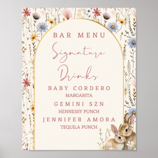 Rustieke wilde bloem konijn beige Signature Drinke Poster (Voorkant)