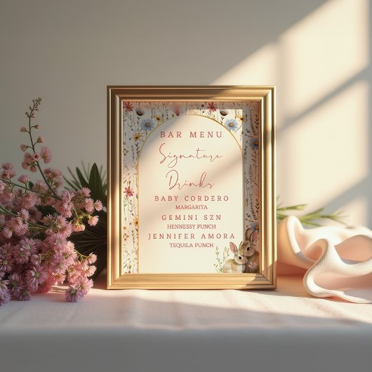 Rustieke wilde bloem konijn beige Signature Drinks Poster