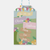 Rustieke wilde bloem met vlaggenlijn Save The Date Cadeaulabel (Voorkant)