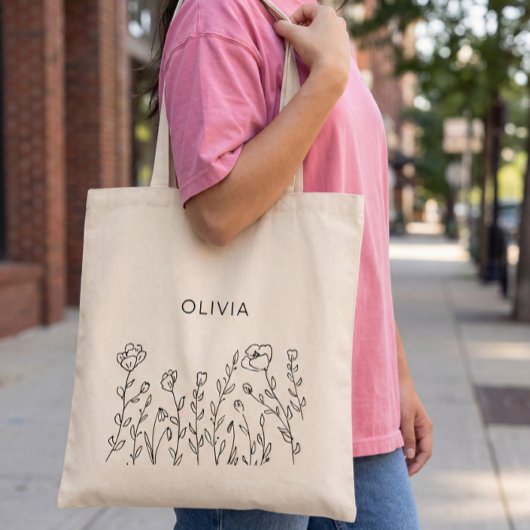 Rustieke Wilde Bloem Minimalistische Naam Tote Bag