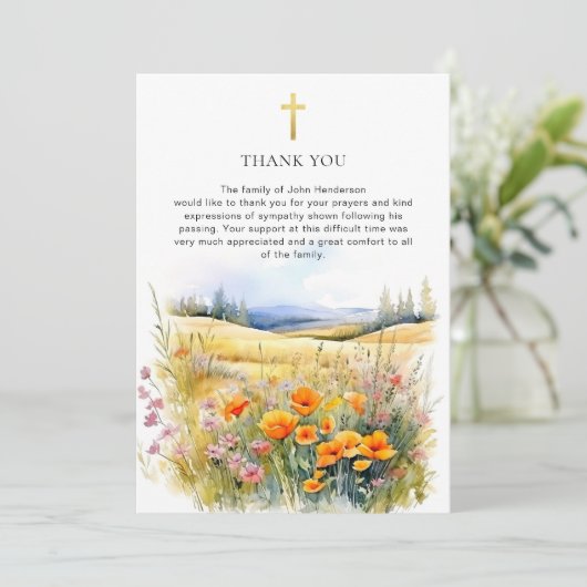 Rustieke Wilde Bloem Religieuze Rouw Dankkaart Kaart (Staand voorkant)