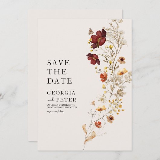 Rustieke Wilde Bloem Save The Date Kaart (Voorkant / Achterkant)