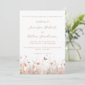 Rustieke Wilde Bloem Stof Roze Weide Bruiloft Kaart (Staand voorkant)