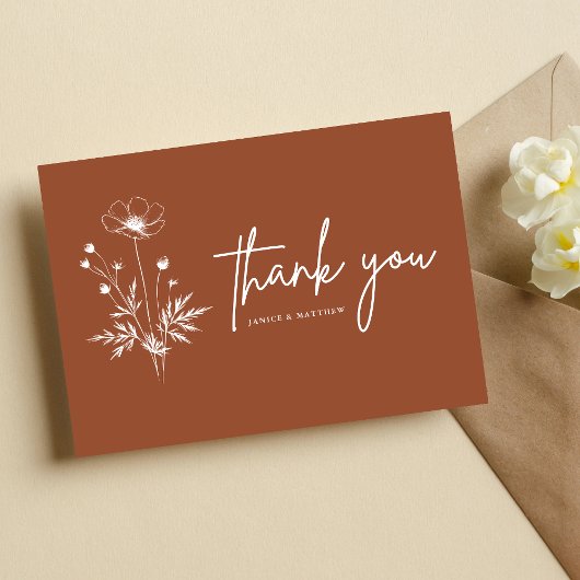 Rustieke Wilde Bloem Terracotta Boho Bruiloft Briefkaart
