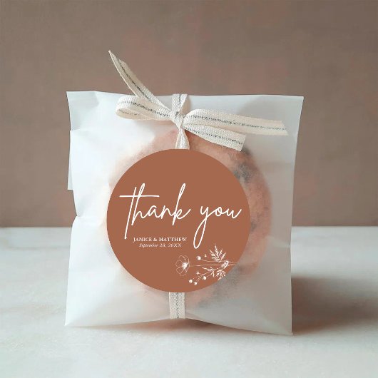 Rustieke Wilde Bloem Terracotta Boho Bruiloft Ronde Sticker