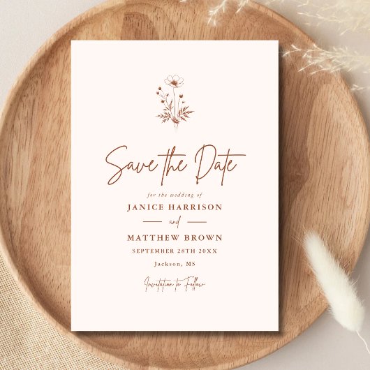 Rustieke Wilde Bloem Terracotta Boho Bruiloft Save The Date
