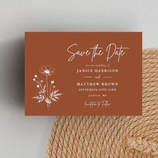 Rustieke Wilde Bloem Terracotta Boho Foto Bruiloft Save The Date