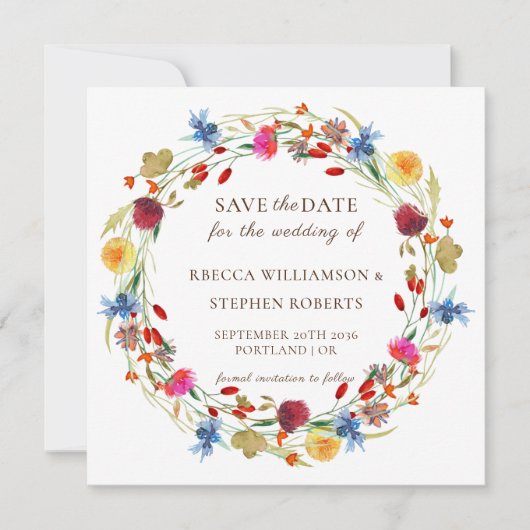 Rustieke Wilde Bloem Trouwkaart Save the Date  Kaart (Voorkant)