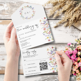 Rustieke Wilde Bloem Tuin Bruiloft RSVP & QR Code All In One Uitnodiging
