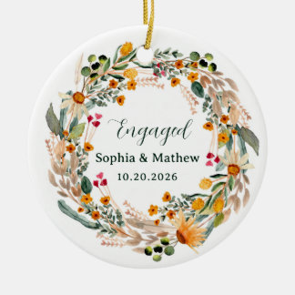 Rustieke Wilde Bloem Verlovings 2026 Keramisch Ornament