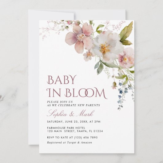 Rustieke wilde bloemen Baby in bloei uitnodiging (Voorkant)