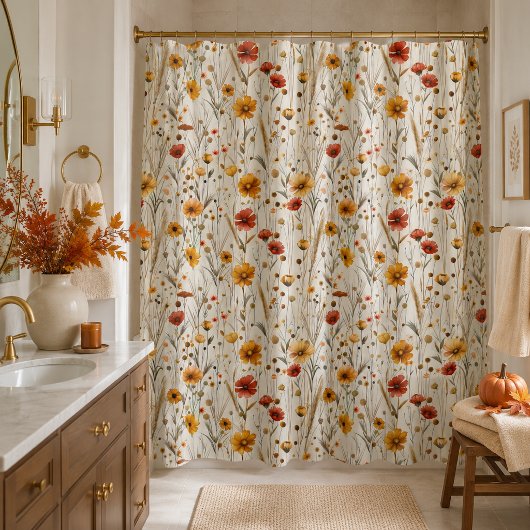 Rustieke Wilde Bloemen - Boho Herfst Bloemmotief Douchegordijn