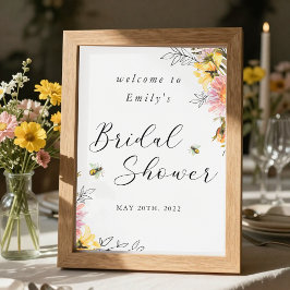 Rustieke wilde bloemen bruidsfeest welkomstbord poster