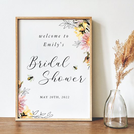 Rustieke Wilde Bloemen Bruidsfeest Welkomstbord Poster