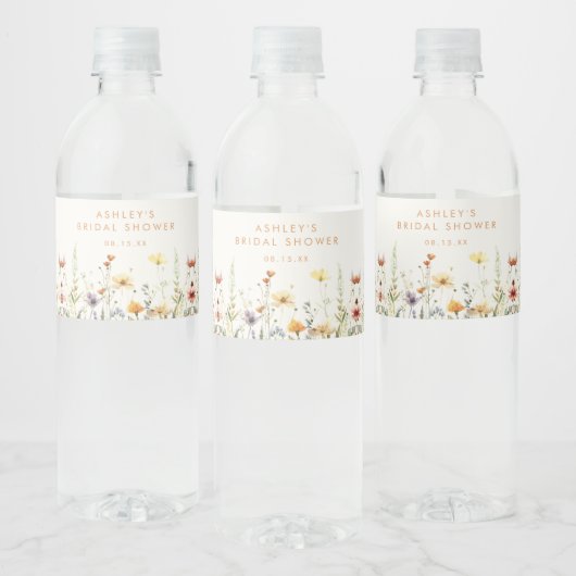 Rustieke Wilde Bloemen Bruidsshower Waterfles Etiket (Flessen)