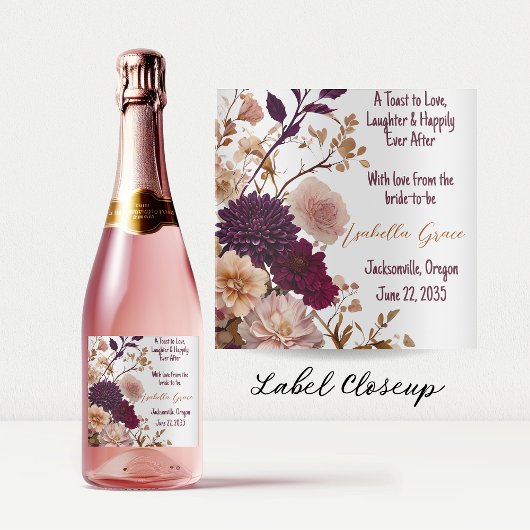 Rustieke Wilde Bloemen Bruiloft Burgundy & Blush B Wijn Etiket