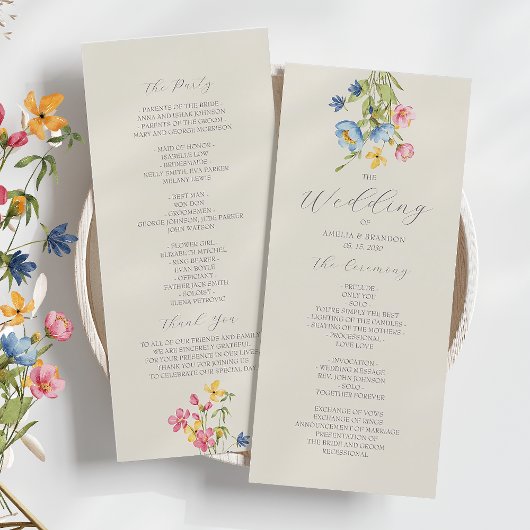 Rustieke Wilde Bloemen Bruiloft Programmakaart