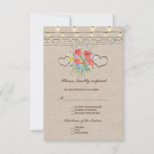 Rustieke Wilde Bloemen Burlap Wedding RSVP (Voorkant)