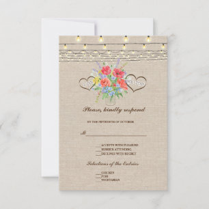 Rustieke Wilde Bloemen Burlap Wedding RSVP