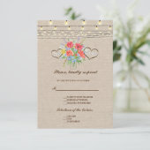 Rustieke Wilde Bloemen Burlap Wedding RSVP Kaartje (Staand voorkant)