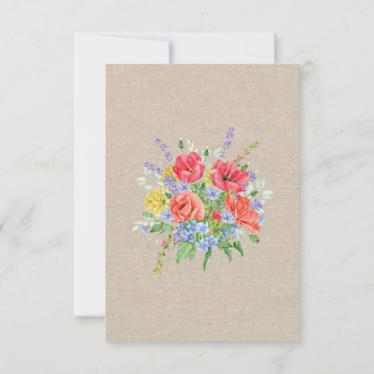 Rustieke Wilde Bloemen Burlap Wedding RSVP Kaartje (Achterkant)