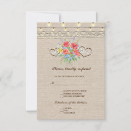 Rustieke Wilde Bloemen Burlap Wedding RSVP Kaartje