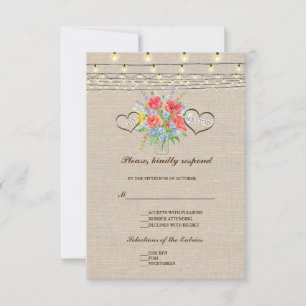 Rustieke Wilde Bloemen Burlap Wedding RSVP Kaartje
