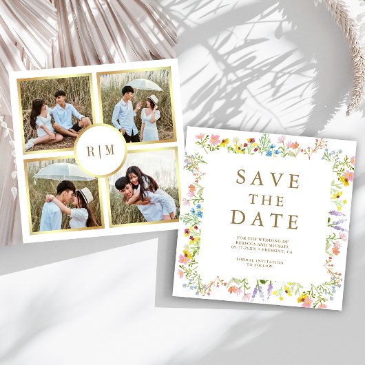 Rustieke wilde bloemen foto collage bruiloft save the date