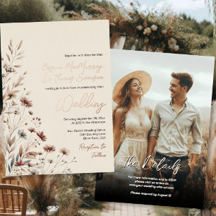 Rustieke Wilde Bloemen Foto & Details Elegante Tro Folie Uitnodiging