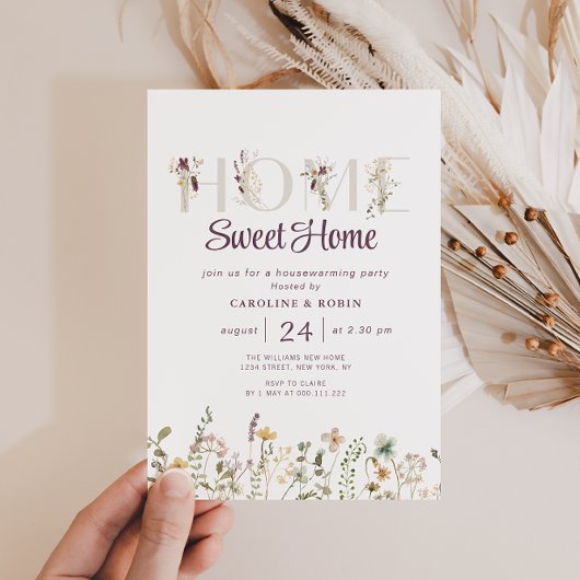 rustieke wilde bloemen housewarming party uitnodig