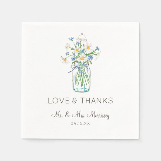 Rustieke wilde bloemen in een metselwerkpot, liefd servet (Voorkant)