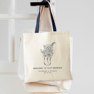 Rustieke wilde bloemen metselwerk pot huwelijks we tote bag