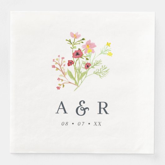 Rustieke Wilde Bloemen Monogram Bruiloft Servet (Voorkant)