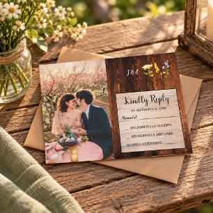 Rustieke wilde bloemen monogram foto Bruiloft RSVP Kaart