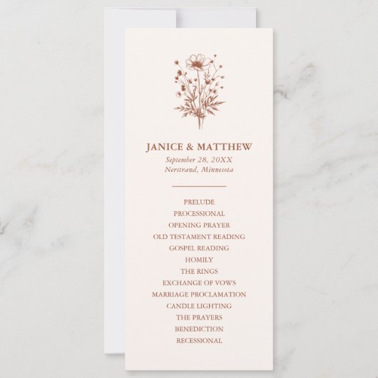 Rustieke Wilde Bloemen Terracotta Boho Trouwprogra (Voorkant)