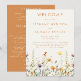 Rustieke Wilde Bloemen Trouwceremonie Programmakaart