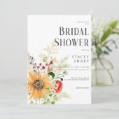 Rustieke Wilde Bloemen & Zonnebloemen Bruidsdiner Kaart (Staand voorkant)