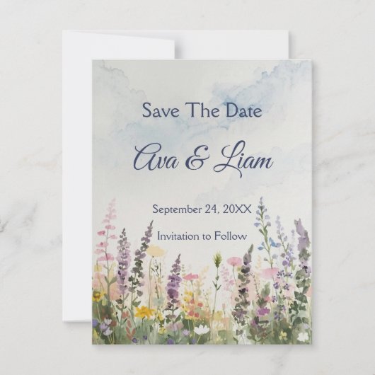 Rustieke Wilde Bloemenweide | Boho Waterverf Save The Date (Voorkant)
